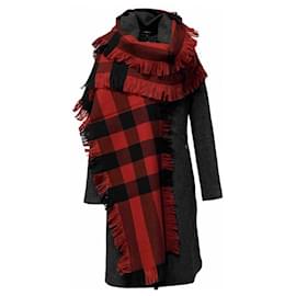 Burberry-écharpe en laine à carreaux burberry neuve avec sac en papier-Noir,Rouge