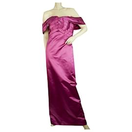 Autre Marque-Enrico Coveri Fuchsia 100% Silk Off Shoulders Maxi Evening Gown Dress size 44-Fuschia