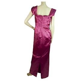 Autre Marque-Enrico Coveri Fuchsia 100% Silk Off Shoulders Maxi Evening Gown Dress size 44-Fuschia