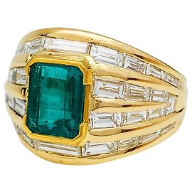 inconnue Yellow gold ring, emerald 2.86 carat, chopsticks diamonds. Other