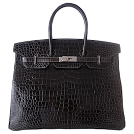 Hermès-HERMES BIRKIN BAG 35 crocodile-Grey,Dark grey