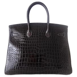 Hermès-HERMES BIRKIN BAG 35 crocodile-Grey,Dark grey
