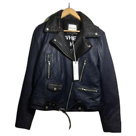 Each X Other Leather two tone biker jacket in black and navy Black Blue