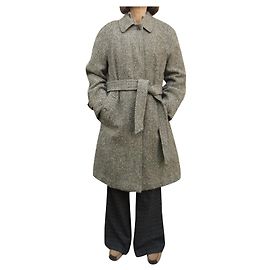 Burberry Vintage-Tweed-Mantel für Damen 44 Grau