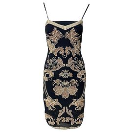 Needle & Thread - Robe midi à fines bretelles et perles en polyester noir Multicolore