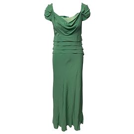 Alberta Ferretti Schulterfreies, abgestuftes Kleid aus grünem Polyester Grün