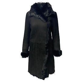 Joseph Anais Toscana Shearling Long Coat in Black Lambskin Black