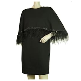 Autre Marque-Dimitris Petrou Black Feathers & Beads Mini Length Cape Dress-Black