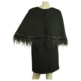 Autre Marque-Dimitris Petrou Black Feathers & Beads Mini Length Cape Dress-Black