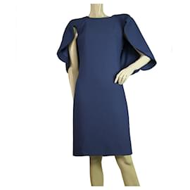 Autre Marque-Vrettos Vrettakos Blue Knee Length Sleeveless Cape Dress-Blue