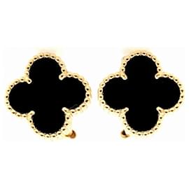 Van Cleef & Arpels-Van Cleef & Arpels Vintage Alhambra  Gold Onyx Earrings-Multiple colors