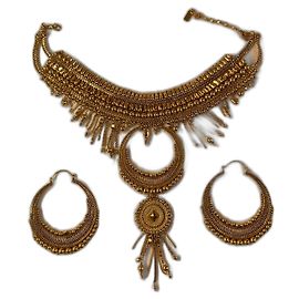 Satellite Parure collier plastron et boucles d’oreilles Doré