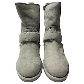 Nicholas Kirkwood-Nicholas Kirkwood Casiti Pearl Embellished Biker Boots in Grey Suede-Grey