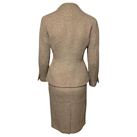Alexander Mcqueen-Alexander McQueen Two Piece Blazer Skirt Suit in Beige Wool-Beige