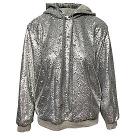 Robert Rodriguez Sequin Hoodie in Silver Polyester Silvery Metallic