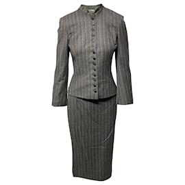 Alexander Mcqueen-Alexander McQueen Pinstripe Blazer and Skirt in Grey Wool-Grey