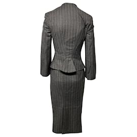 Alexander Mcqueen-Alexander McQueen Pinstripe Blazer and Skirt in Grey Wool-Grey
