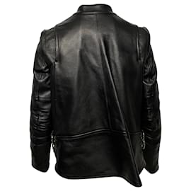 Sacai-Sacai Luck Moto-Style Jacket in Black Leather-Black