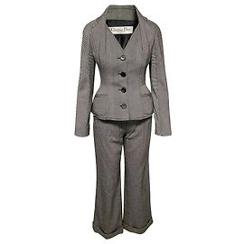 Christian Dior Herringbone Trouser Suit in Grey Wool Grey
