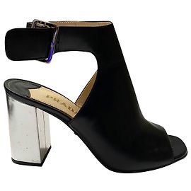 Prada Open-Toe Ankle-Wrap Bootie in Black Leather Black