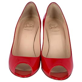 Christian Louboutin-Christian Louboutin Puglia Peep Toe Rope Wedge 85 in Red patent leather-Red