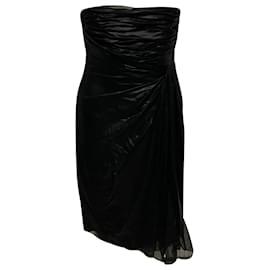 Valentino-Mini abito senza spalline arricciato Valentino in seta nera-Nero