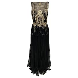 Autre Marque-Marchesa Notte Lace Evening Gown in Black and Gold Polyester-Black