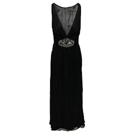 Jenny Packham-Jenny Packham Verziertes Abendkleid aus schwarzer Seide-Schwarz