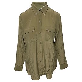 Equipment Equipamento Signature Camisa Slim Fit em Seda Verde Verde