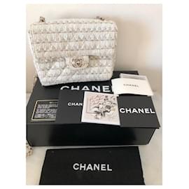 Chanel-Chanel white tweed mini bag with silver hw-White
