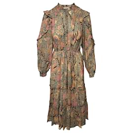 Ulla Johnson-Ulla Johnson Paola Ruffled MIdi Dress in Multicolor Cotton-Multiple colors