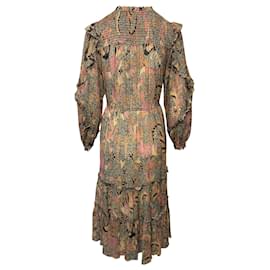 Ulla Johnson-Ulla Johnson Paola Ruffled MIdi Dress in Multicolor Cotton-Multiple colors