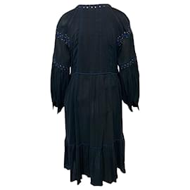 Ulla Johnson-Ulla Johnson Vanita Crochet Trim Tiered Dress in Blue Cotton-Black