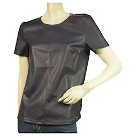 Armani Exchange-Armani Exchange Purple Faux Leather Front w. Zipper T- Shirt Top Size S/ P-Purple