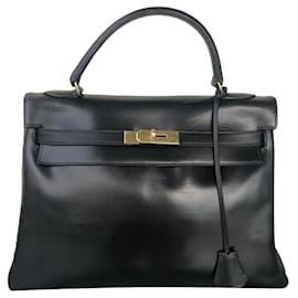 Hermès-hermes kelly 32 black box leather-Black