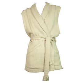 IRO Champlin Ecru Chaleco Sin Mangas Con Cinturón De Algodón Texturizado Chaqueta Cardigan sz 36 Beige