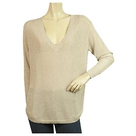 Reiss Pinkish Silver Glitter Metallic Shine Long Top V Neckline Blouse Sz S Silvery Pink