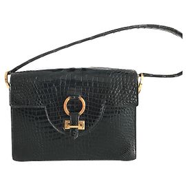 Autre Marque Exotic leather handbag black gold hardware Black Gold hardware