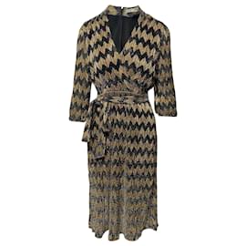 Alice + Olivia-Alice + Olivia Robe midi portefeuille Katina en polyester argenté et doré-Doré,Métallisé