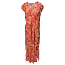 Melissa Odabash-Melissa Odabash Delilah Palm Print Maxi Dress in Coral Viscose-Orange,Coral