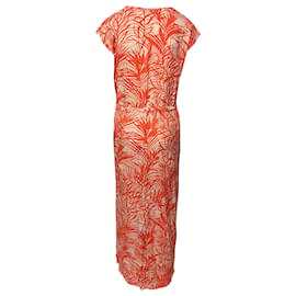 Melissa Odabash-Melissa Odabash Delilah Palm Print Maxi Dress in Coral Viscose-Orange,Coral