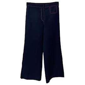 Joseph-Pantalones anchos Joseph con costuras rojas en viscosa azul-Azul marino
