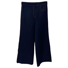 Pantaloni a gamba larga Joseph con cuciture rosse in viscosa blu Blu navy