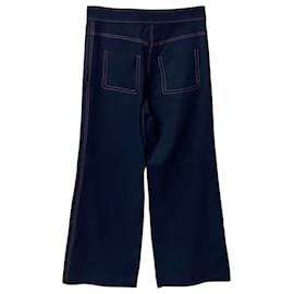 Joseph-Joseph Wide Leg Pants with Red Stitching in Blue Viscose-Navy blue
