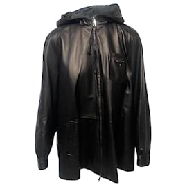 Prada-Prada Oversized Caban Jacket in Black Lambskin Leather-Black