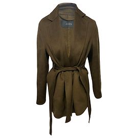 Joseph Cenda Double Face Belted Coat in Green Wool and Cashmere Green
