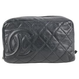Chanel Schwarzer Cambon Ligne Kulturbeutel aus gestepptem Leder Kosmetiktasche Andere