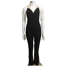 Elisabetta Franchi-Evening jump suit with illusion neck-Black,Flesh