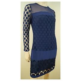 Diane Von Furstenberg-Vestido de encaje DvF Enny con forro de seda-Azul