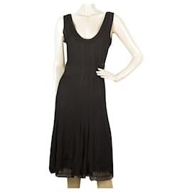Chanel-Chanel, CHANEL Black Fine Knit Viscose Knee Length Tank Sleeveless Dress sz 40-Black